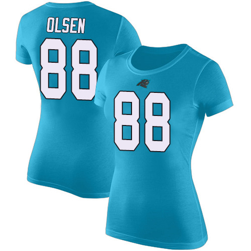 Carolina Panthers Blue Women Greg Olsen Rush Pride Name and Number NFL Football #88 T Shirt->nfl t-shirts->Sports Accessory